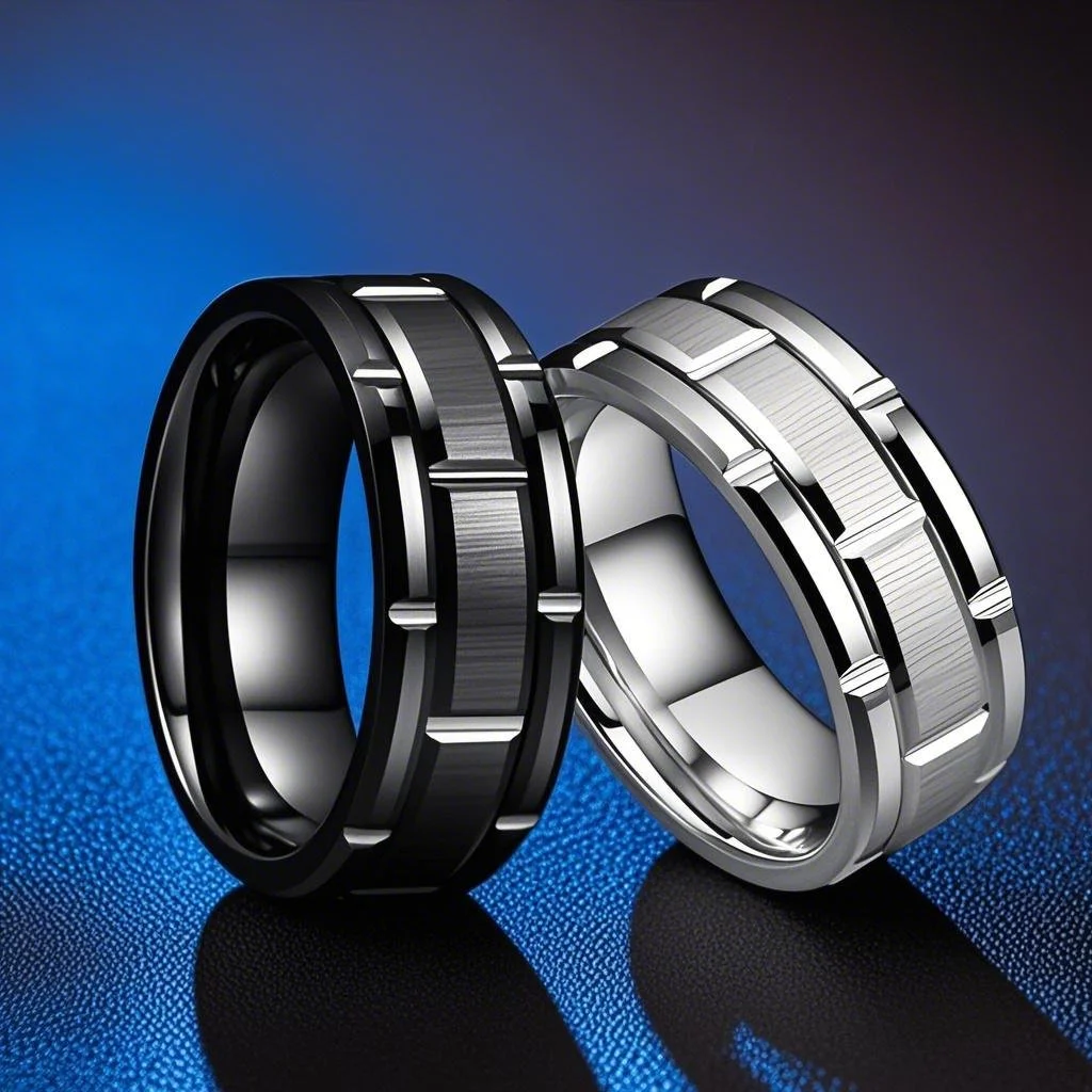 

Men's 8MM Stainless Steel Ring Black Brushed Double Groove Fashion Wedding Band Unisex Party Jewelry Gift