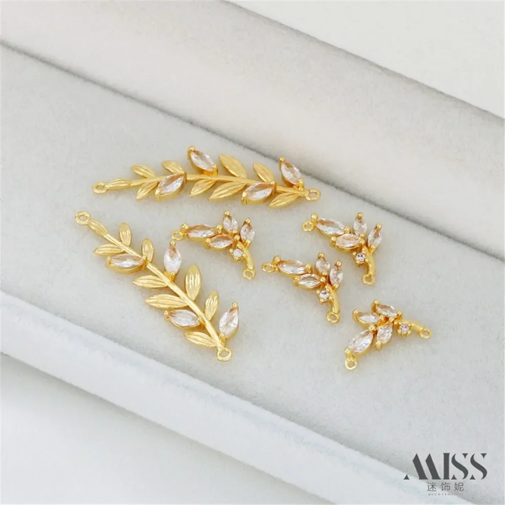 14K Gold-encrusted Zircon Double Hanging Olive Branch Branch Leaf Pendant DIY Bracelet Necklace Connecting Accessories