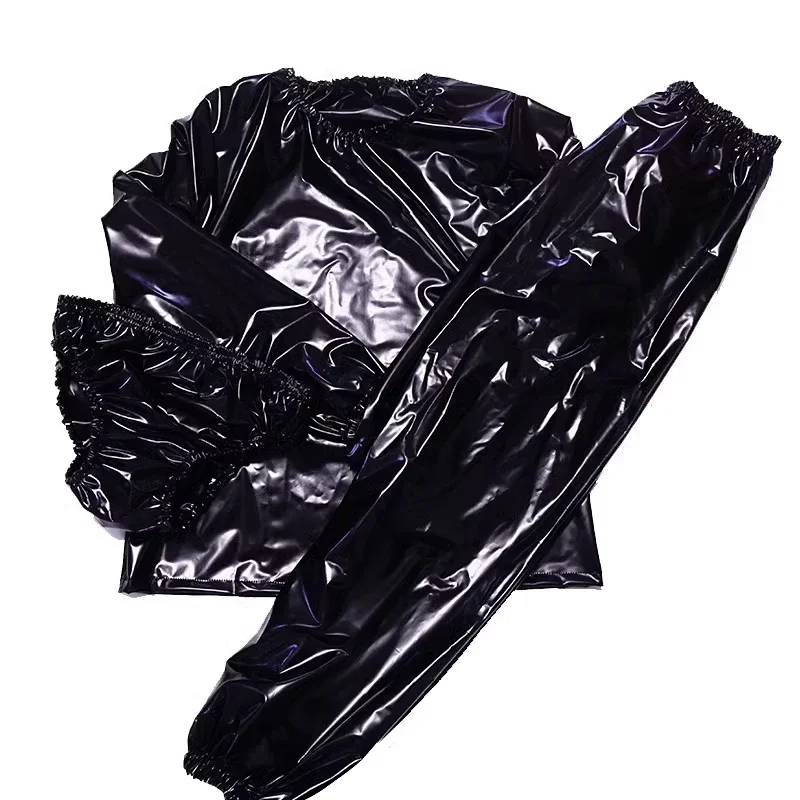 

PVC Transparent Plastic Pants Tops Black Soft Silent Round Neck T-shirt Pullover ABDL Waterproof Couple Private Party Panties