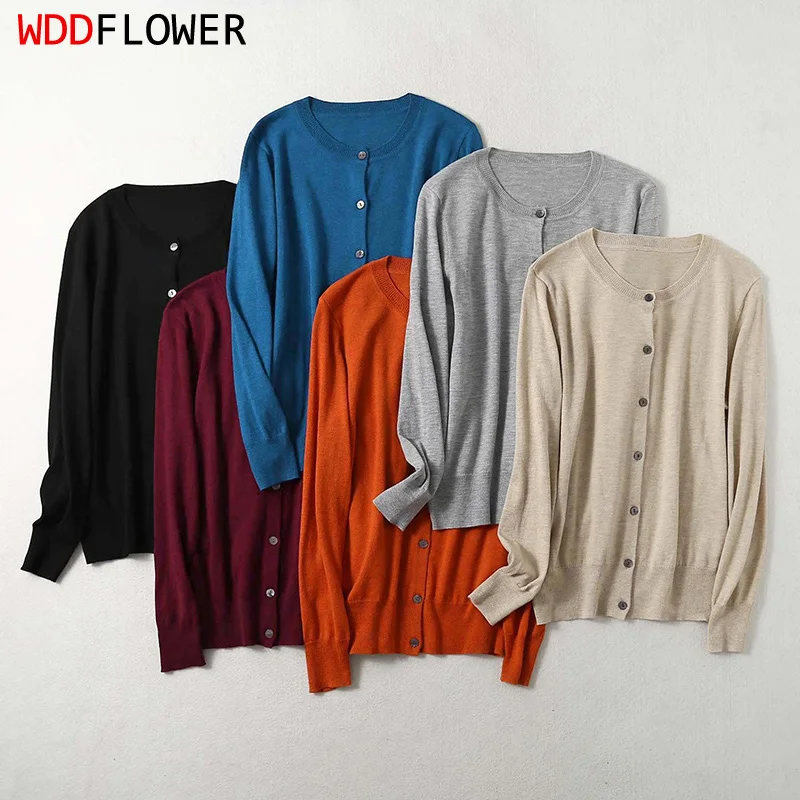 Damski sweter kardigan jedwab mieszanka kaszmiru jednolite kolory O dekolt guziki z puchowa, długa rękawem luźny Top płaszcz L xxxl LY053