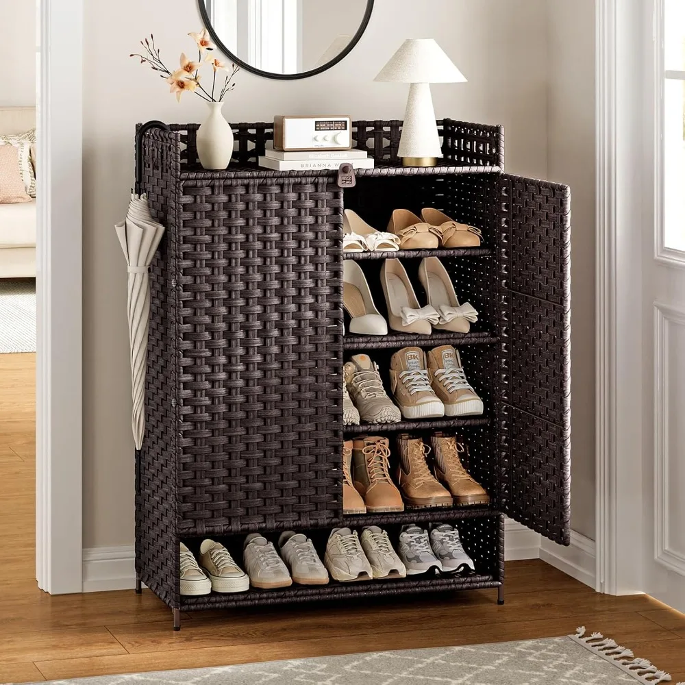 

Rattan Shoe Cabinet,6-Tier 39.8 Tall Shoe Storage Cabinet with Adjustable Shelves,20 Pairs Storage Cabinet with Doors for Entryw