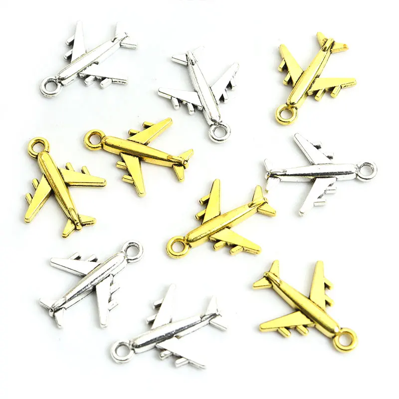 20pcs Aircraft Charms Airplane Antique Gold/Silver Color Alloy Earrings Pendant DIY Making Keyring Bracelet Necklace Accessories