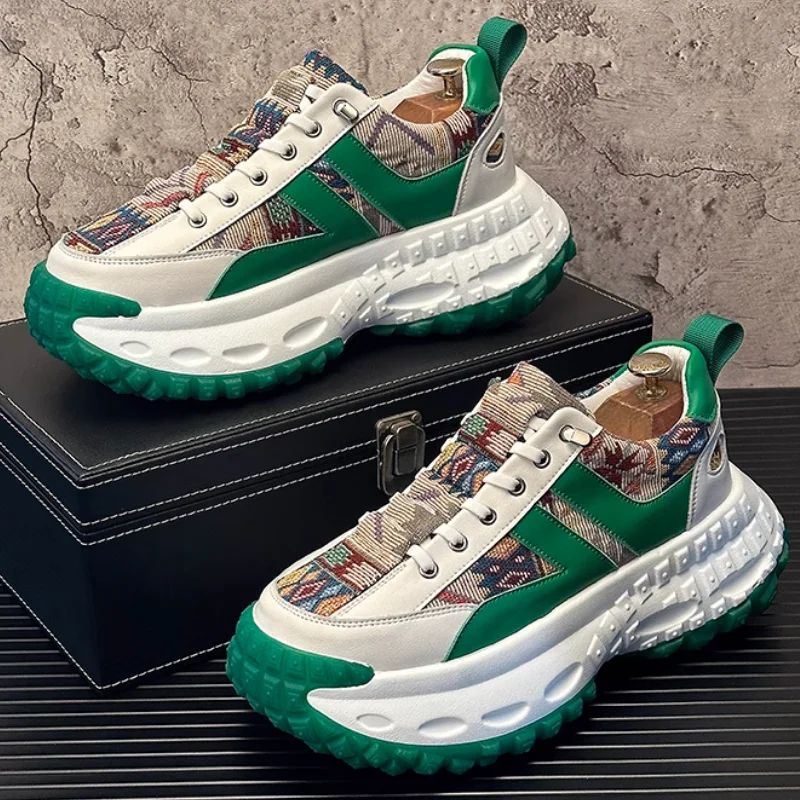 أحذية رجالية عصرية، أحذية للأب بنعل سميك، أحذية رياضية وكاجوال قابلة للتنفس لزيادة الارتفاع، أحذية رجالية مطرزة b34