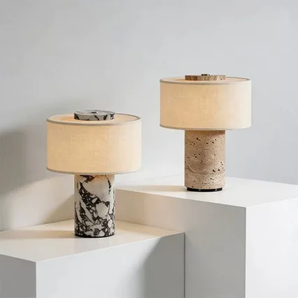 Japanese Vintage Rechargeable Marble Cloth LED Decoration Table Lamp Desk Light For Living Room Bedroom Study Lighting Fixtures