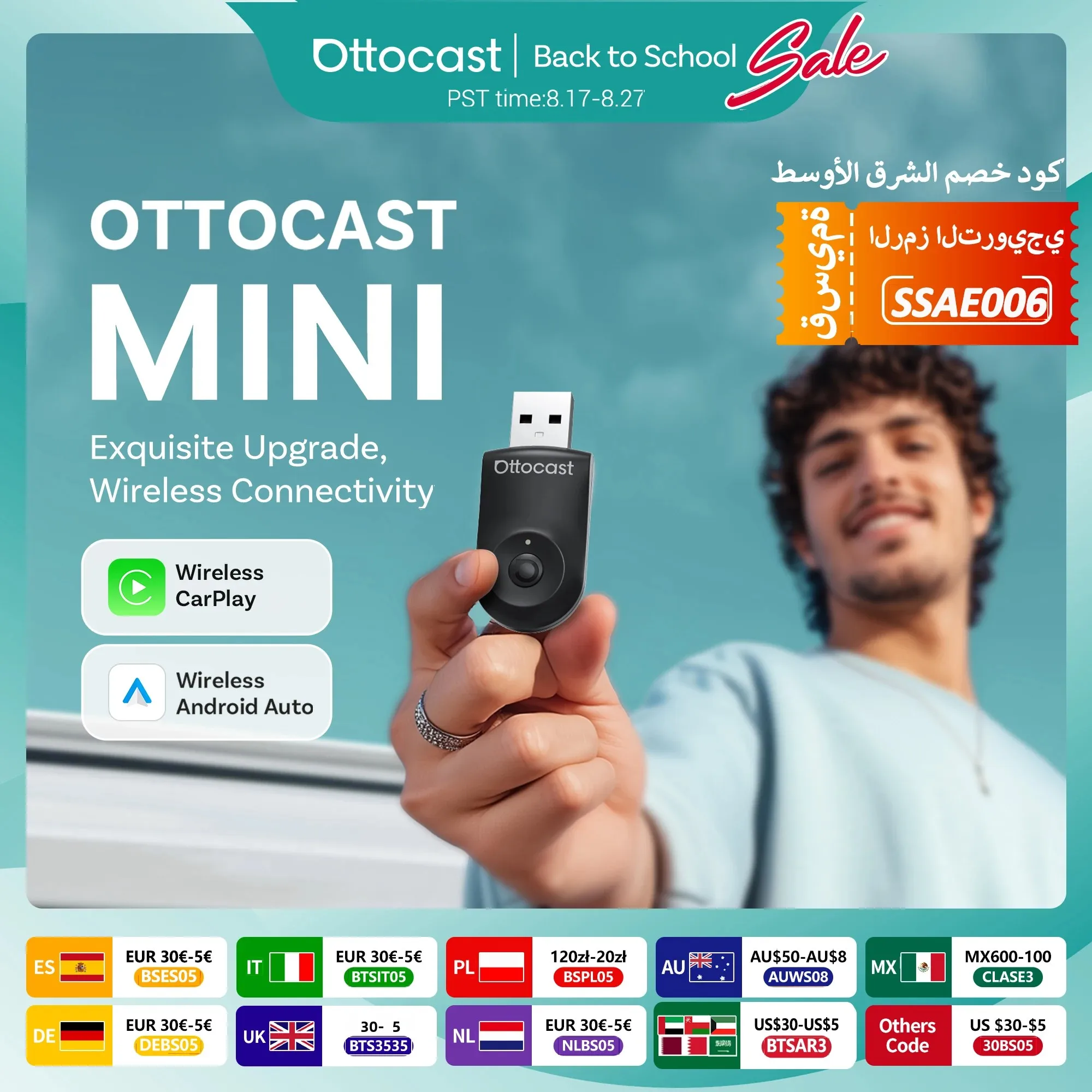 OTTOCAST MINI 2 in 1 Wired to Wireless CarPlay Android Auto Adapter USB Stick Wifi Car Accessories for VW Benz Audi Kia Toyota