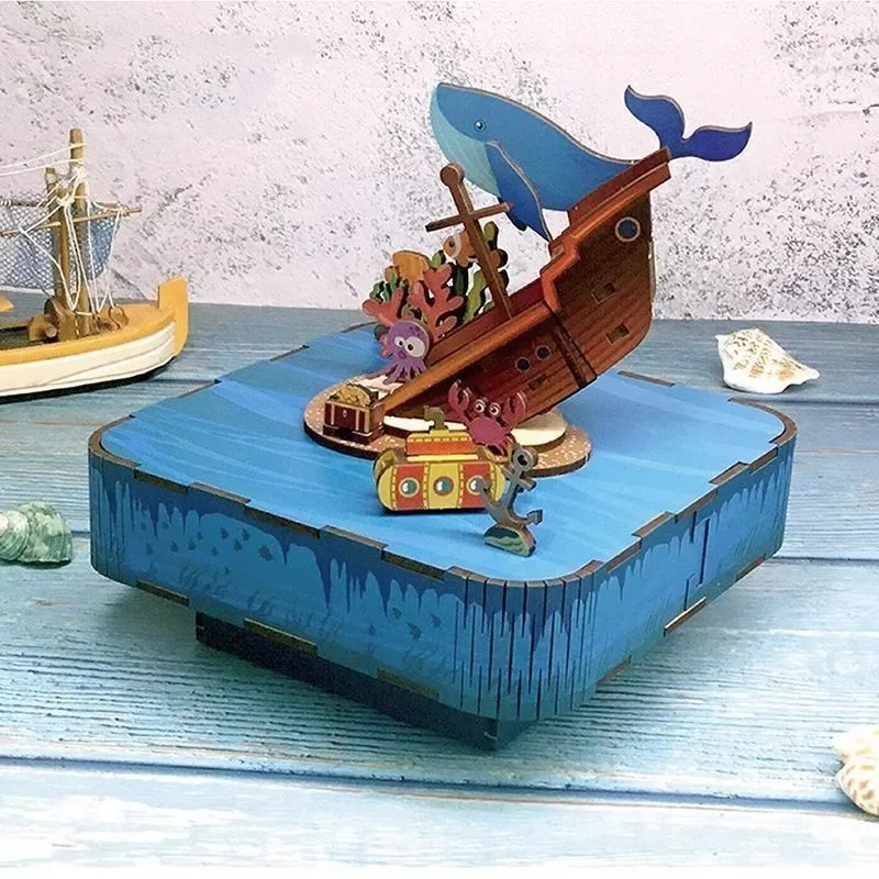 DIY track lied muziekdoos bouwsteen montage speelgoed handgemaakt model retro creatieve muziekdoos ouder-kind cadeau