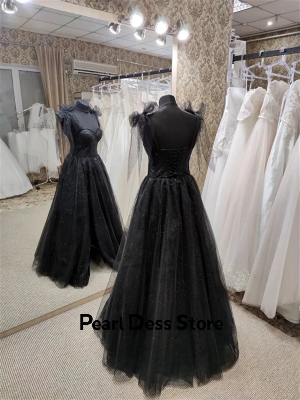 Black Sparkling Tulle Ball Dress 2024 Thin Shoulder Strap Tight Corset Evening Dress Formal Occasion Dress