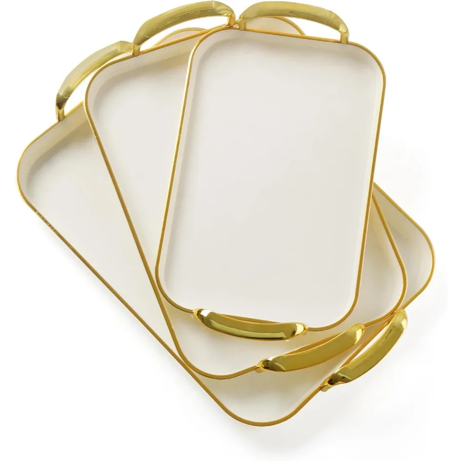 

Набор из 3-х больших прямоугольных белых пластиковых подносов с ручками для еды, ужина, печенья, торта, индейки, сыра, фруктов, закусок R