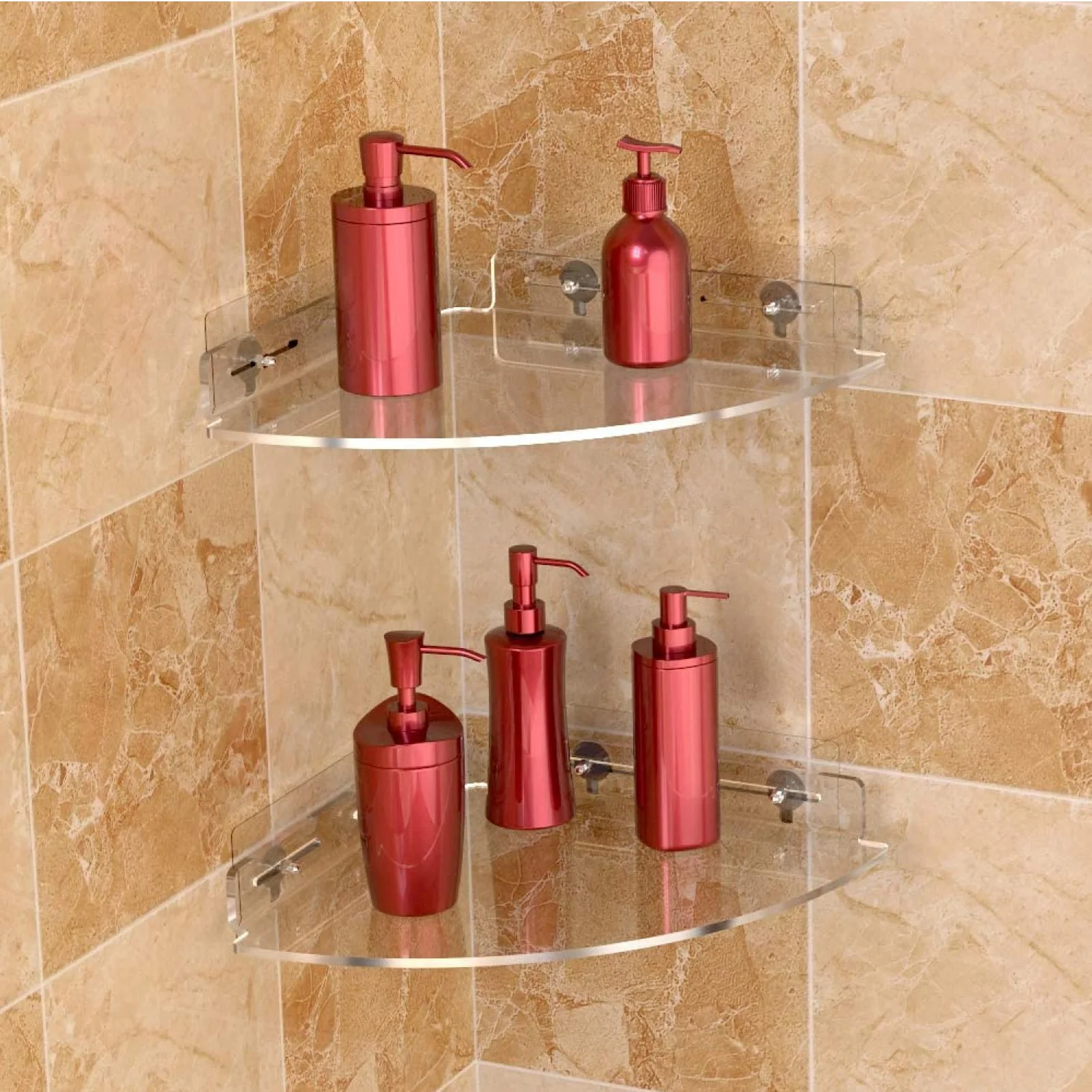 2er-Set Eck-Duschablage aus Acryl, transparent, wandmontiert, Badezimmer-Organizer, Dusch-Aufbewahrungsregal mit Klebebefestigung für Bad und Wohnheim