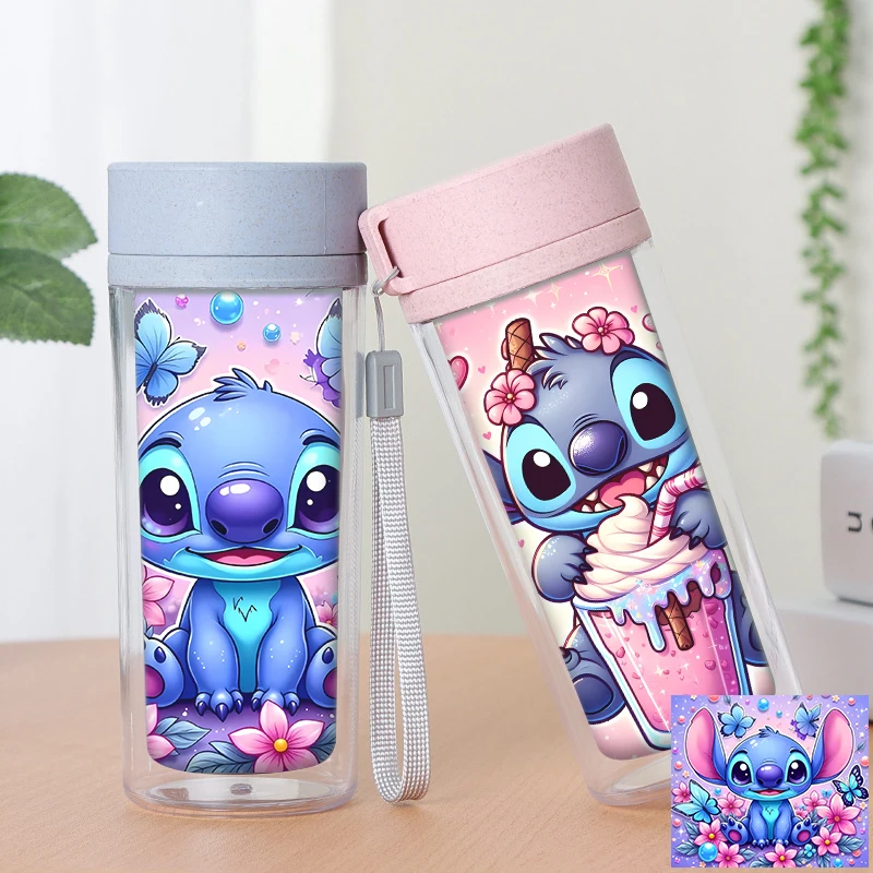 

Stitch Water Bottle Boy Girl Anime Portable Double Wall Wheat Straw Readily Cup Coffee Cup Mugs Sport Water Bottle Drinking Tool