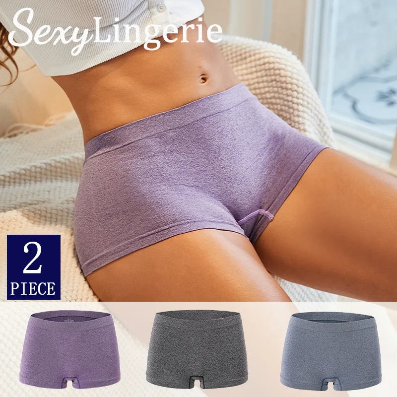 2PCS Ladies Solid Color Boxers Briefs Comfortable Female Underwear Sport Style Casual Sexy Panties Women Intimate Lingerie S-XL