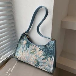 Hot Sale Fashion Underarm Shoulder Bags For Women Oil Painting Bags Female PU Leather Armpit Handbag Purse sac à main