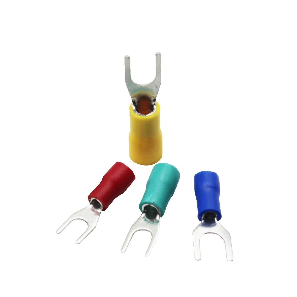 100PCS/LOT aislamiento terminal red copper SV1.25-4  cold pressing end head fork-shaped insulated end head u-shaped end head