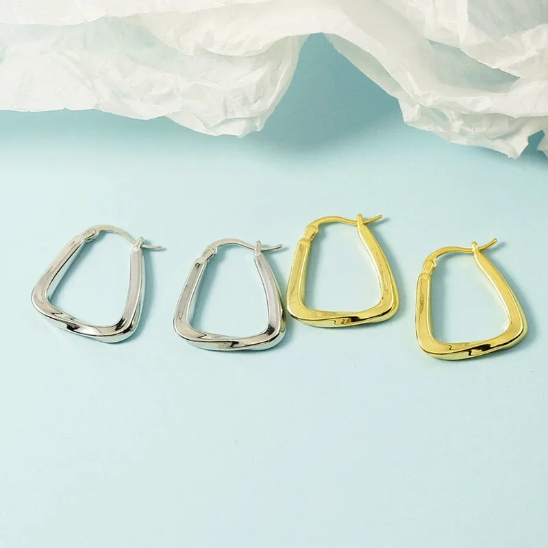 Square Hoop Earrings For Women Creative Young Girls Dangle Jewelry 925 Sterling Silver Srop earring Geometric Design Twisted