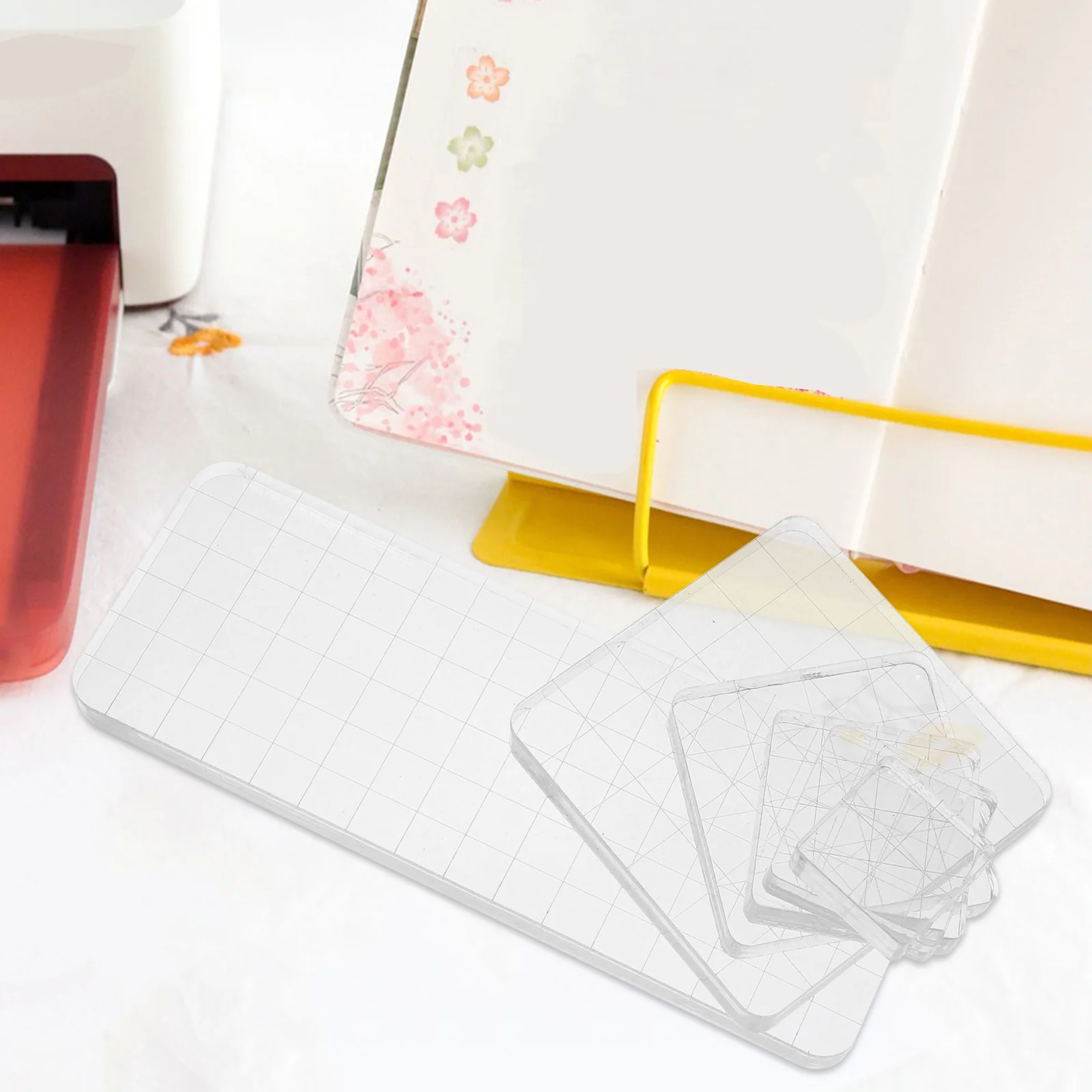 

6Pcs Clear Acrylic Stamping Blocks Grid Lines Scrapbooking Card Making Craft Tools Acrylic Block for Stamp Clear Stamping Block