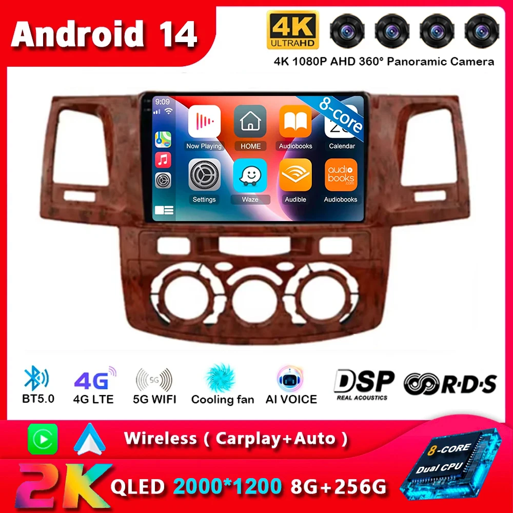 

Автомагнитола Carplay 2DIN на Android 14 для Toyota Fortuner HILUX Revo Vigo 2007-2015, мультимедийный проигрыватель с GPS, стерео, DSP