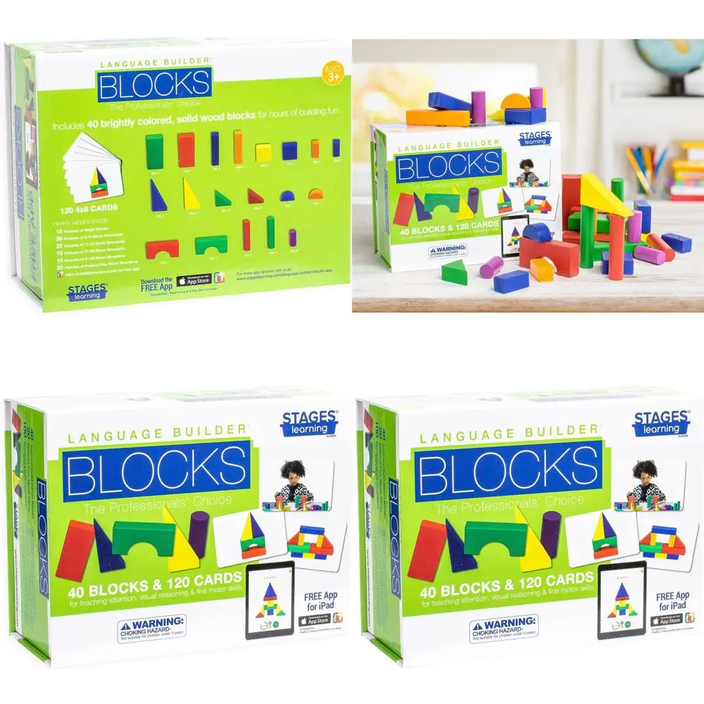 ชุดการเรียนรู้สำหรับเด็กออทิสติกและเด็กก่อนวัยเรียน: การ์ดเล่น 120 ใบ, บล็อกไม้ 40 ชิ้น, แอป iPad สำหรับการเลียนแบบและการพัฒนาภาษา