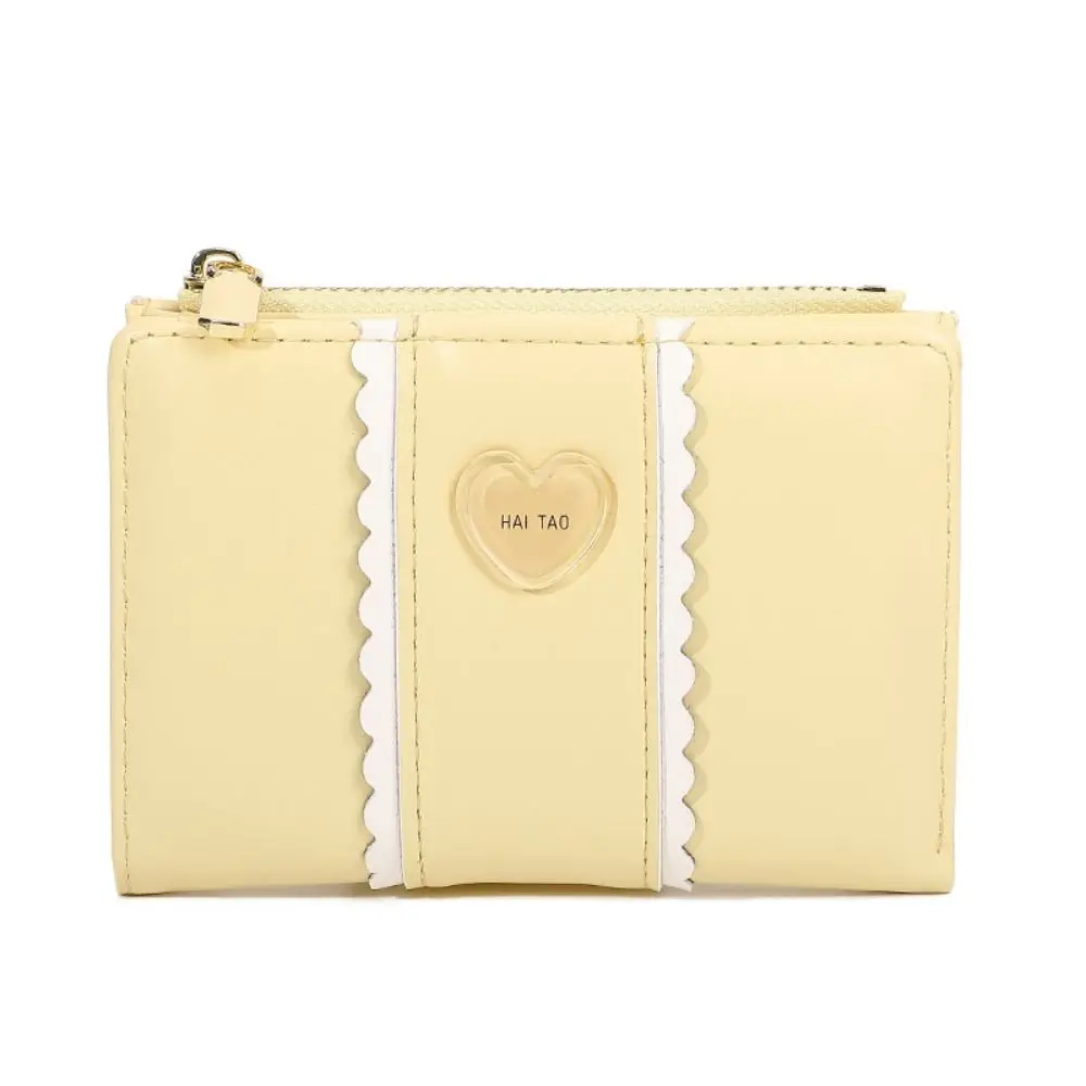 Elegancki damski portfelik z krótkim zamkiem, wzór serca, skóra PU, składany, biznesowy, w kolorze cukierkowym, wodoodporny, na karty bankowe/identyfikacyjne/kredytowe, dla kobiet.