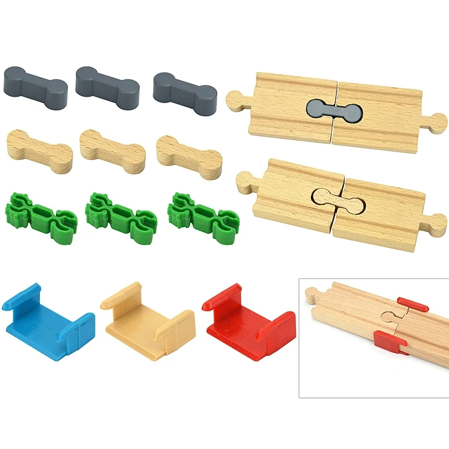 Houten spoorweg connect Fixer Treinspoorset Accessoires Connector Speelgoedhouder Fit Biro Educatief houten spoorspeelgoed