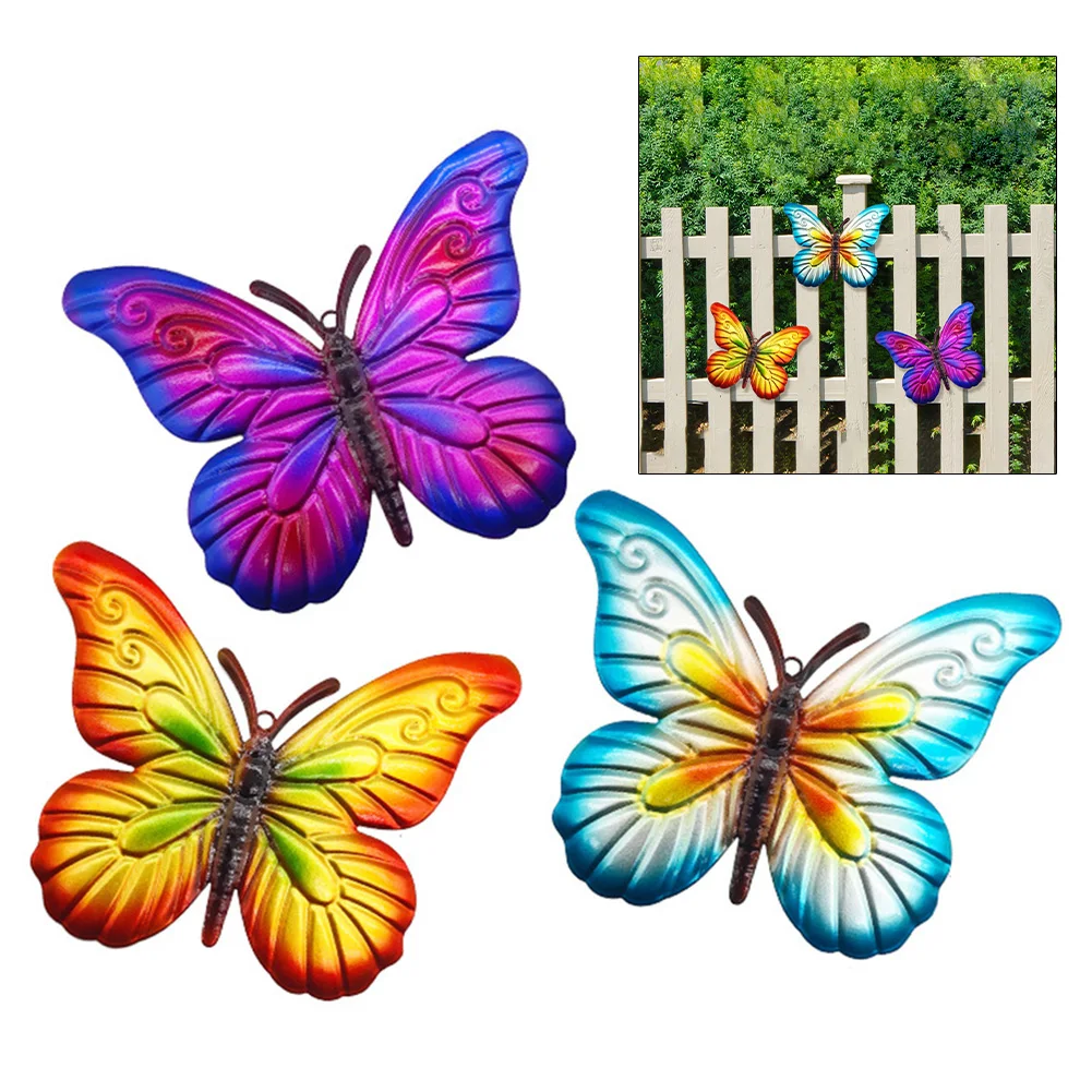 

3Pcs Metal Butterfly Garden Hanging Wall Fence Ornament Metallic Butterflies For Outdoor Garden Patio Yard Fence Decor