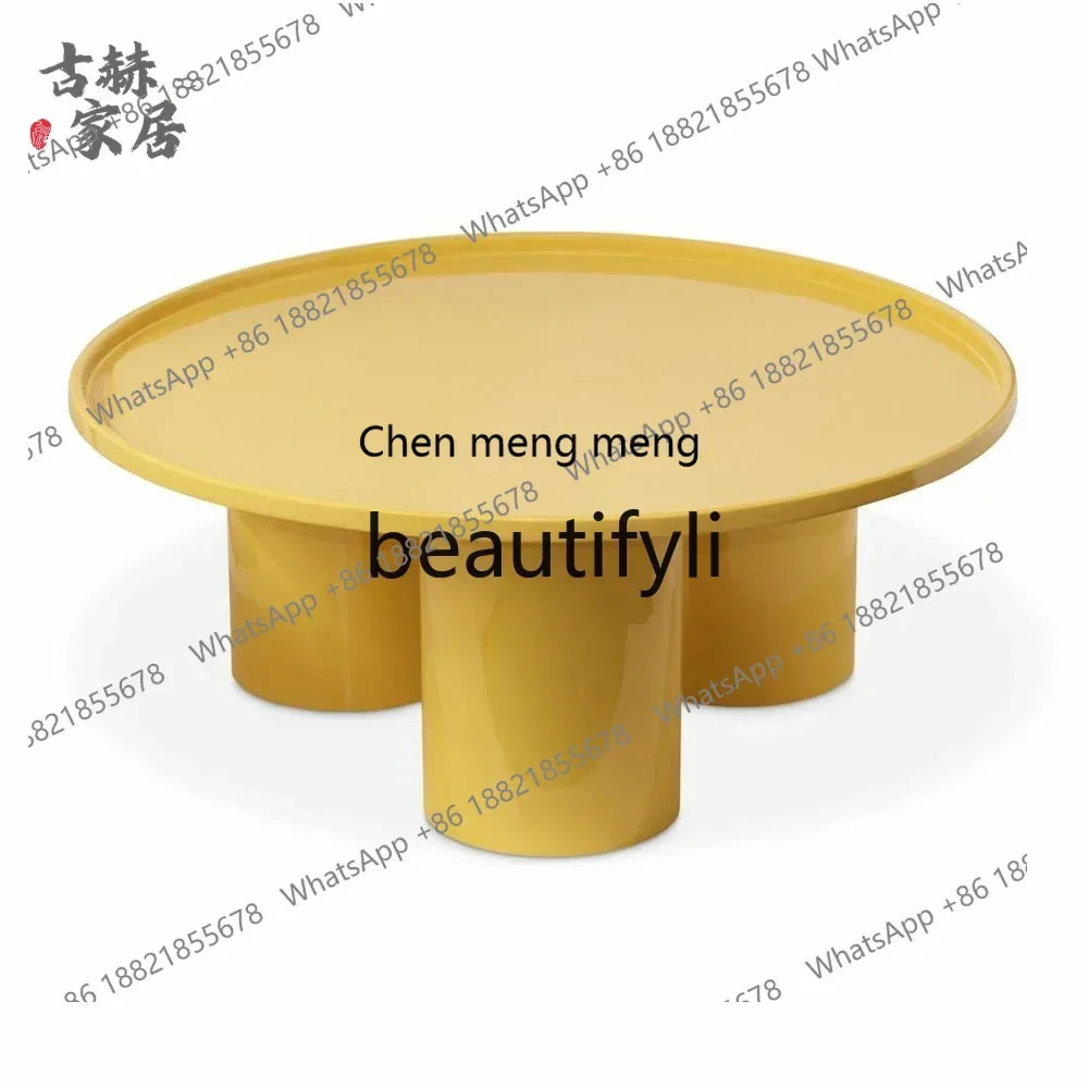 

SS S7486 Medieval retro yellow round bright light high-gloss piano paint living room coffee table tea table