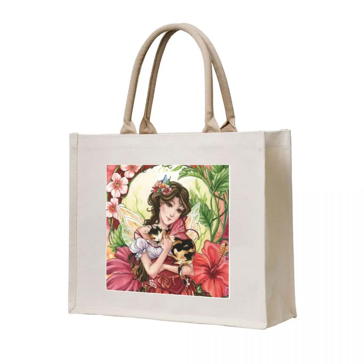 

Hibiscus flower Fairy with Calico Cat Tote Bag Shopper bag tote bags cloth bags reusable shopping bags