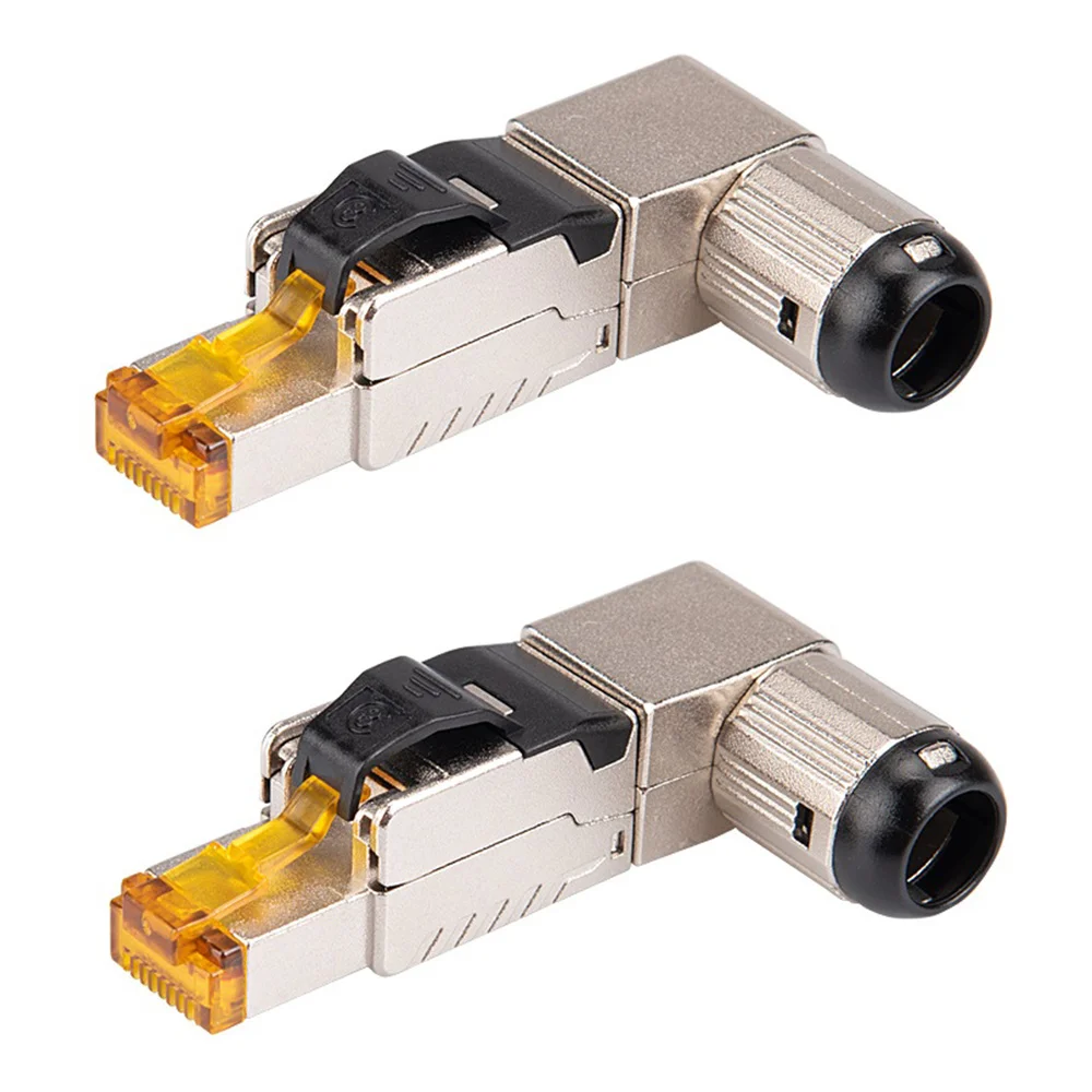 Ingenious-RJ45 Full Shielded Zinc-Alloy Field Plug 90 Degree Angled CAT8 STP Field Termination Connector Toolless Type