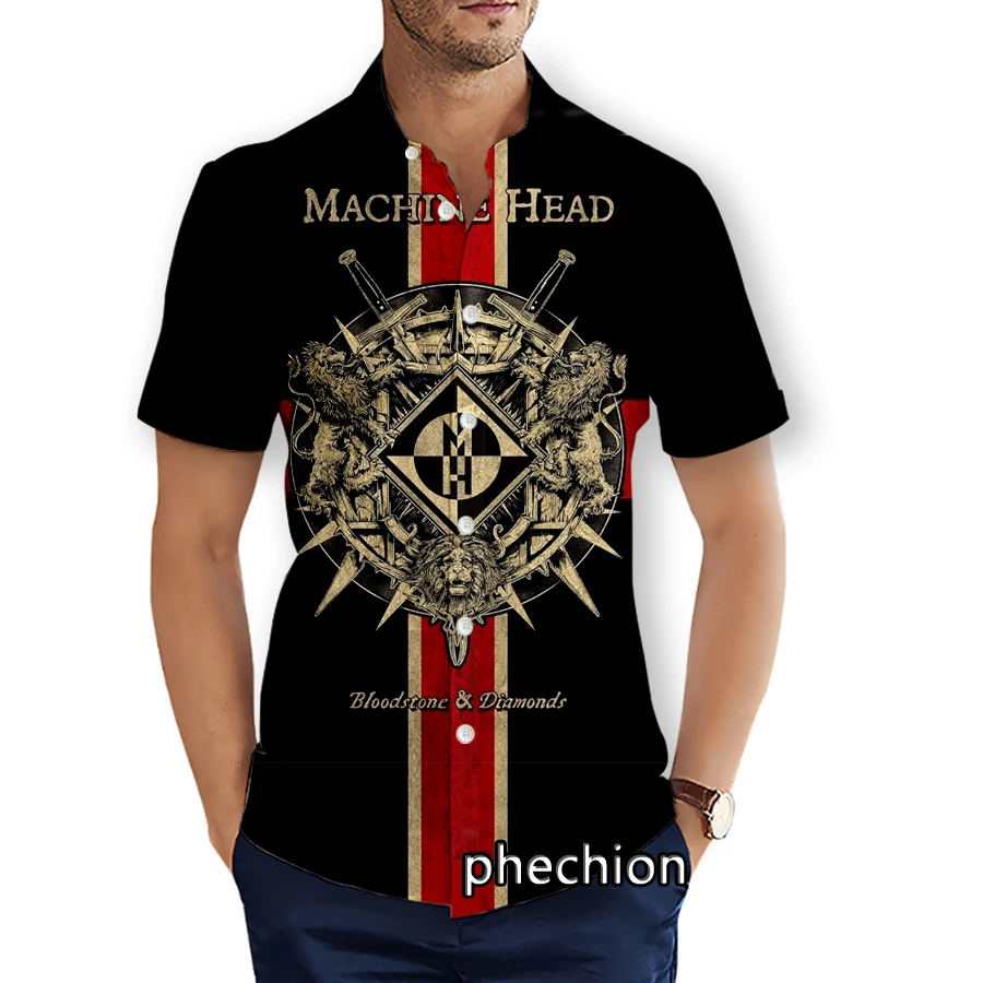 phechion Mens Short Sleeve Beach Shirts Machine Head Rock 3D Print Casual Shirts Fashion Streetwear Men Tops X216