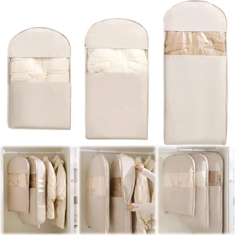 Wardrobe Organizer Bags Air Compression Hanging Bag with Zipper Down Jacket Storage Clothes Dust Cover Space Saving  Storage Bag