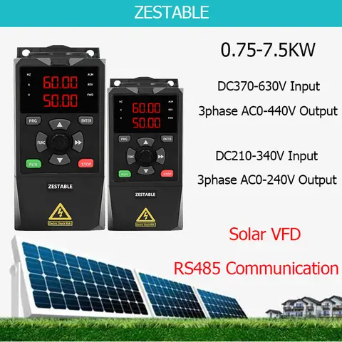 모터 속도 제어용 솔라 VFD 가변 주파수 인버터, 3 상 380V 220Voutput, 0.75/1.5/2.2/3/4/5.5/7.5KW 주파수 드라이브
