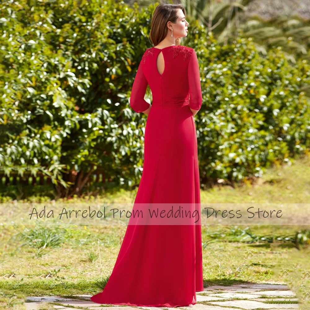 Red Wedding Guest Dresses for Women 2025 A Line Scoop Mermaid Formal Party Gowns Long Applique 3/4 Sleeves Trumpet Evening Dress