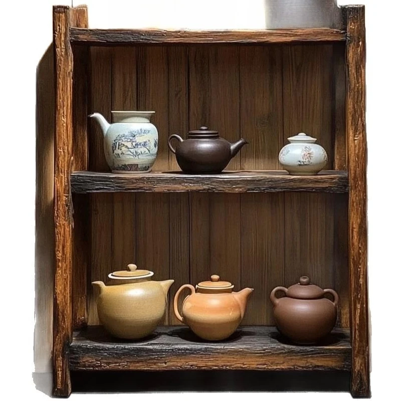 

Solid wood bookshelf floor rack multi-layer storage tea set cabinet storage