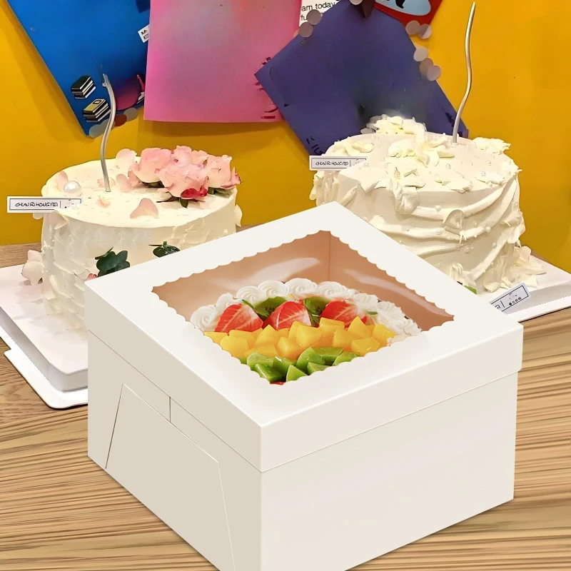 Scatole per torte usa e getta da 5 pezzi Scatole di carta per torte bianche con coperchi Matrimoni Feste di compleanno Panetteria Contenitori per imballaggio per pasticceria quadrati