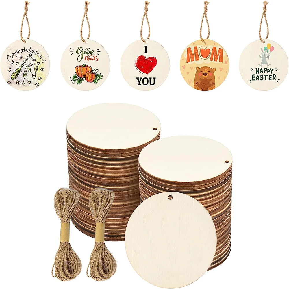 

30PCS 3 Inch Round Wood Tags Ornaments Blank Unfinished Wooden Circles with Jute Twines for Sign Gift Tags Christmas Home Party