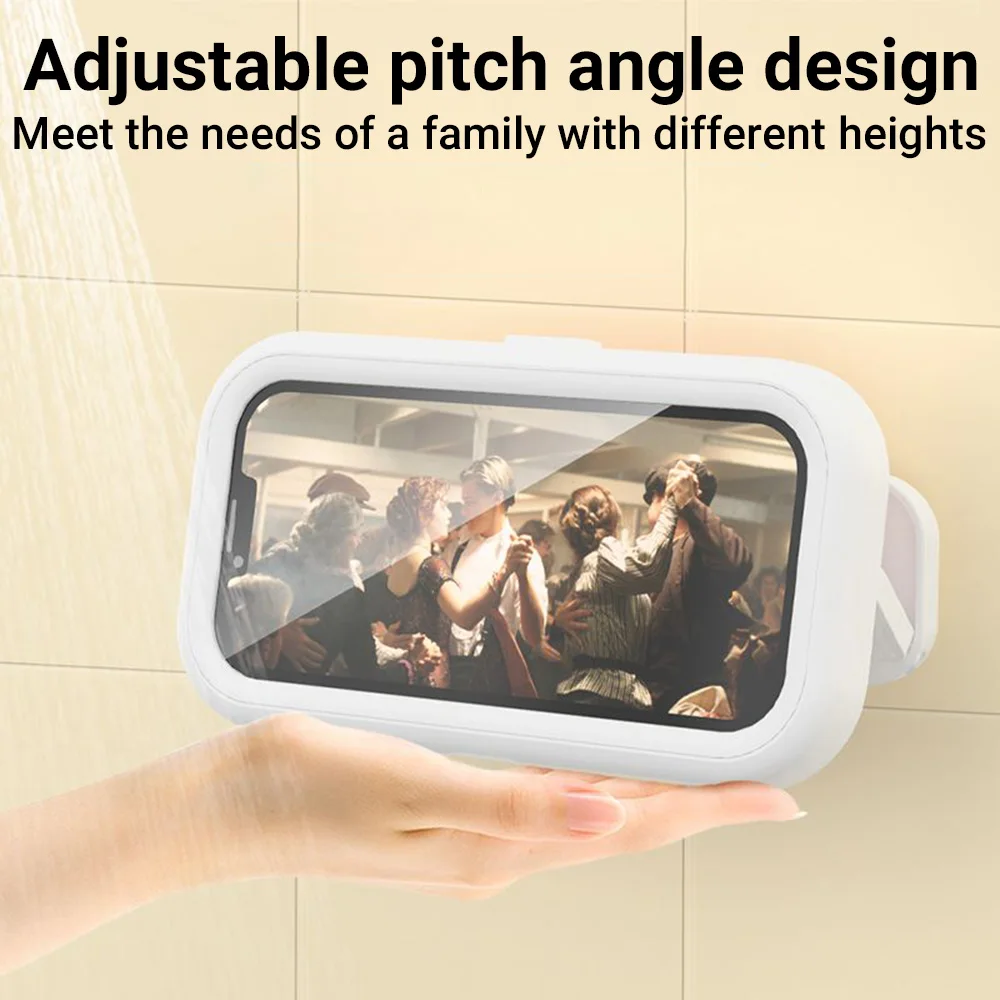 قطعة واحدة من صندوق تخزين الهاتف المحمول المقاوم للماء بتصميم قابل للدوران، مناسب للاستخدام في الاستحمام أو لمشاهدة برامج التلفزيون