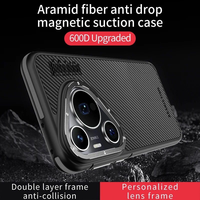 Real 100% Aramid Fiber Back Cover, 600D Kevlar, Ultra Magnetic Wireless Charging, Shockproof Case, Huawei Pura 70 Pro + 70 Ultra