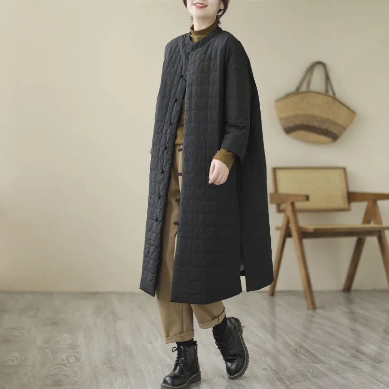 

Легкое длинное пуховое хлопковое женское зимнее пальто в стиле ретро в японском стиле с застежкой на пуговицы, модное однотонное пальто для поездок на работу