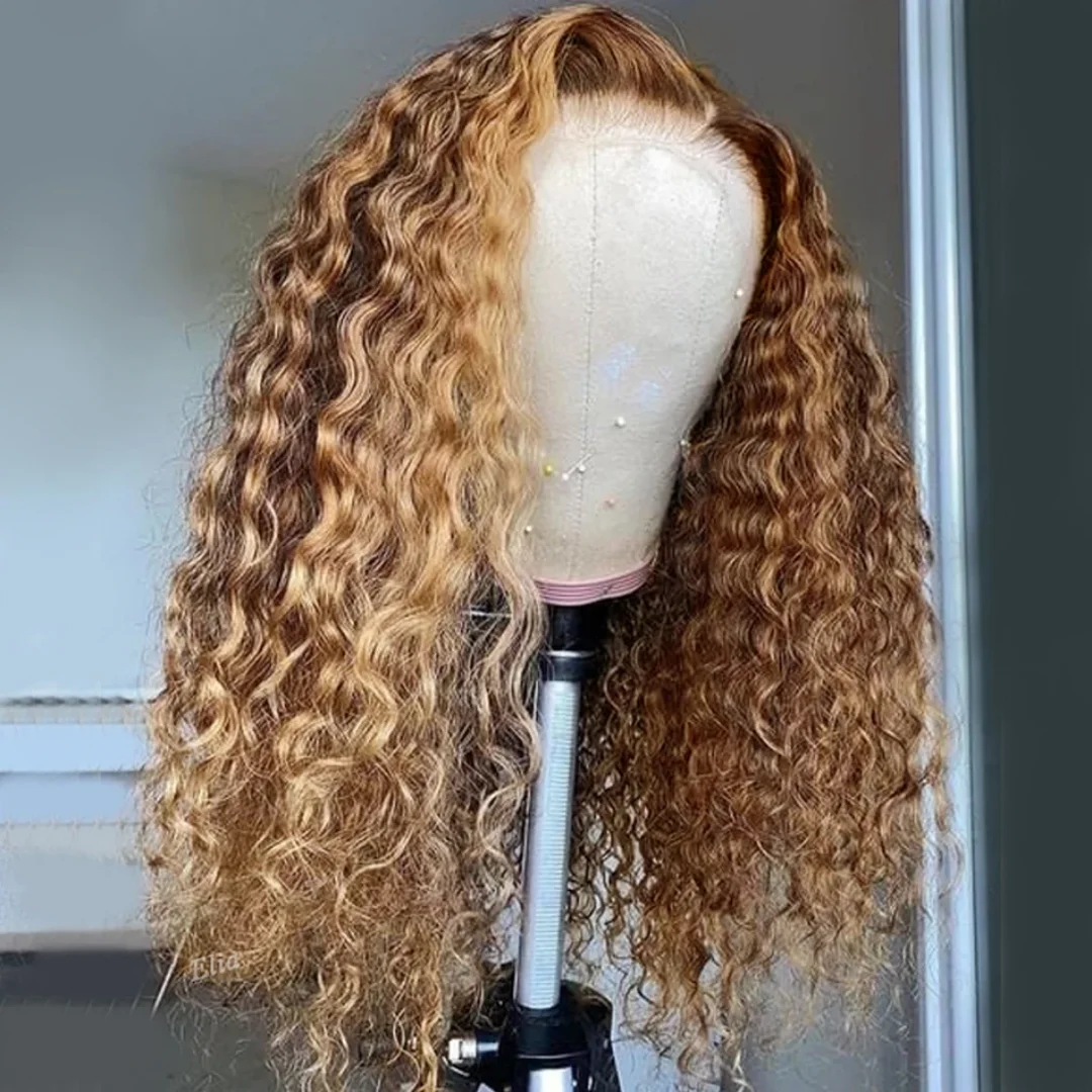 

Highlight Blond Kinky Curly Soft Pre-plucked 26" 180 Density Glueless Synthetic 13X4X1 Lace Front Wig For Women Baby Hair Daily