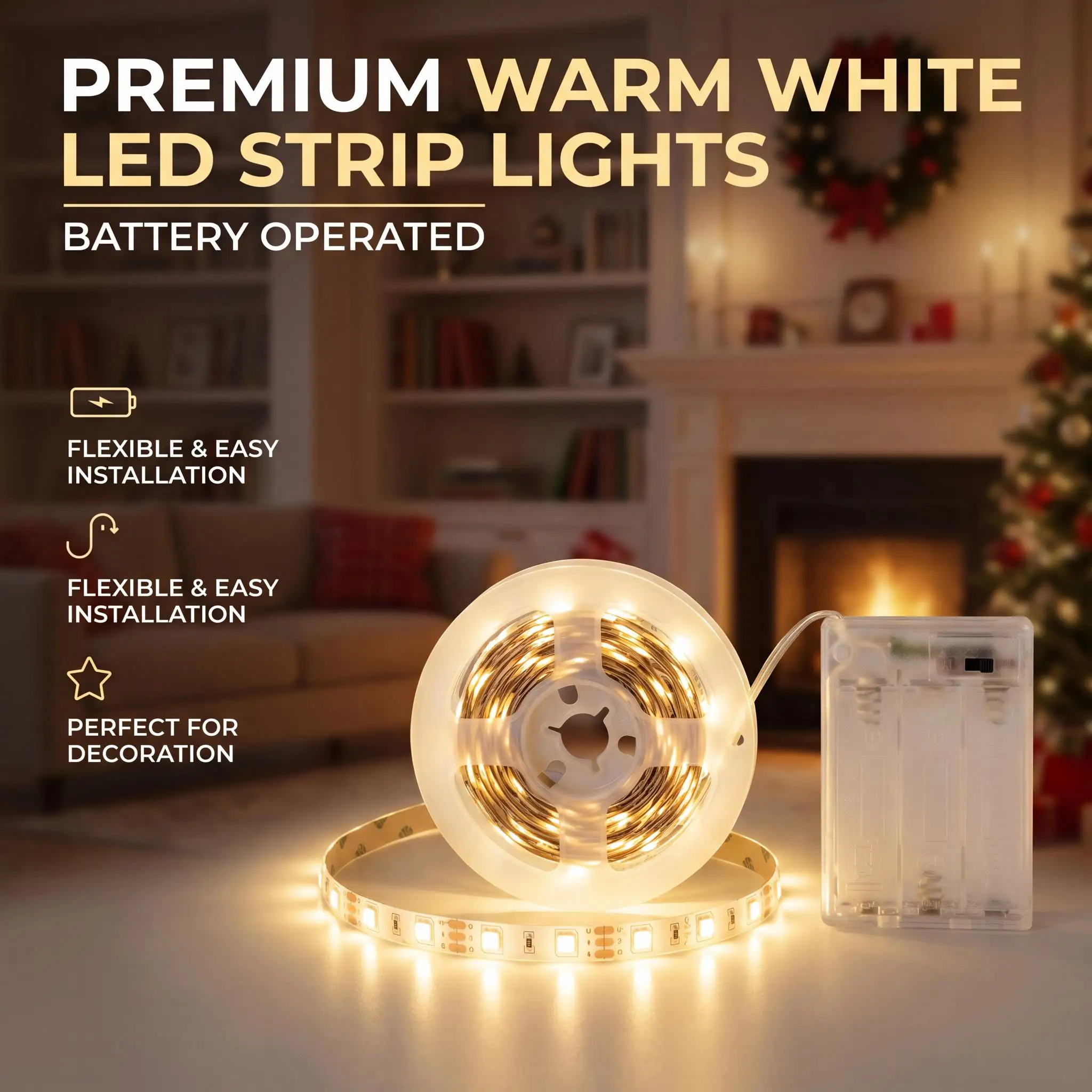 2835 LED light strip, battery powered, easy to install. Suitable for cabinets, entryways, staircases, and holiday decorations. image 3
