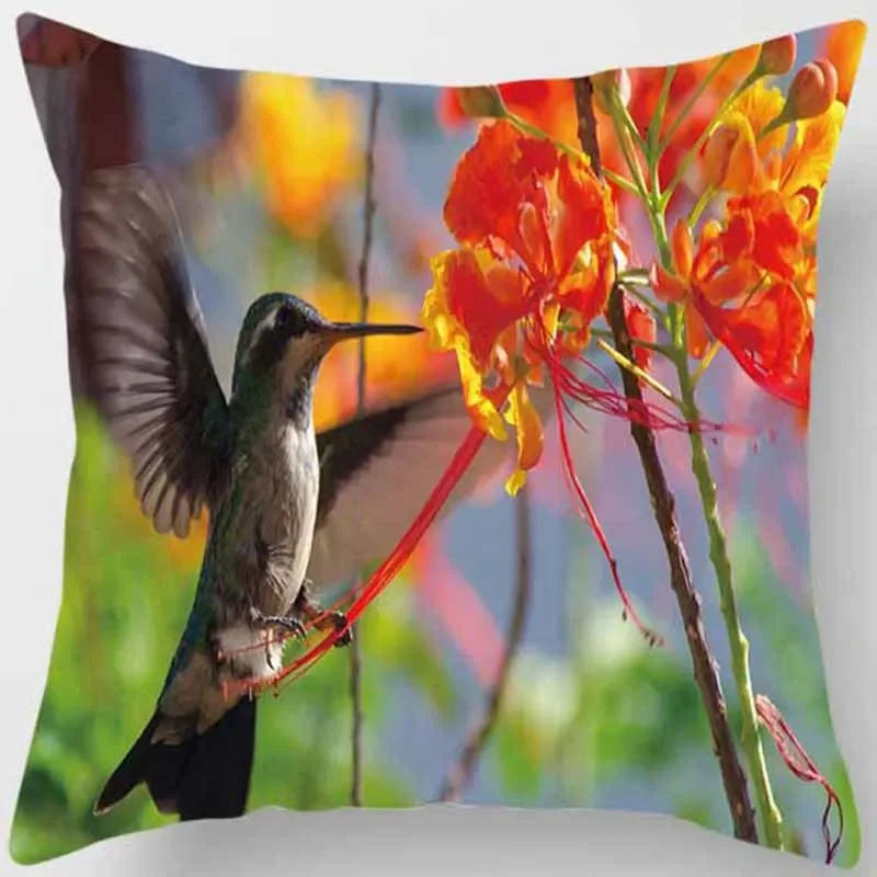 Hummingbird foraging pattern square cushion cover for home living room sofa bedroom car decoration pillowcase