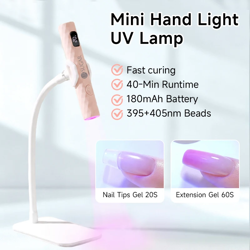 UR SUGAR Mini Hand UV Nail Lamp with Stand Handheld UV Light LED Digital Screen Rechargeable USB Nail Dryer for Gel Fast Curing