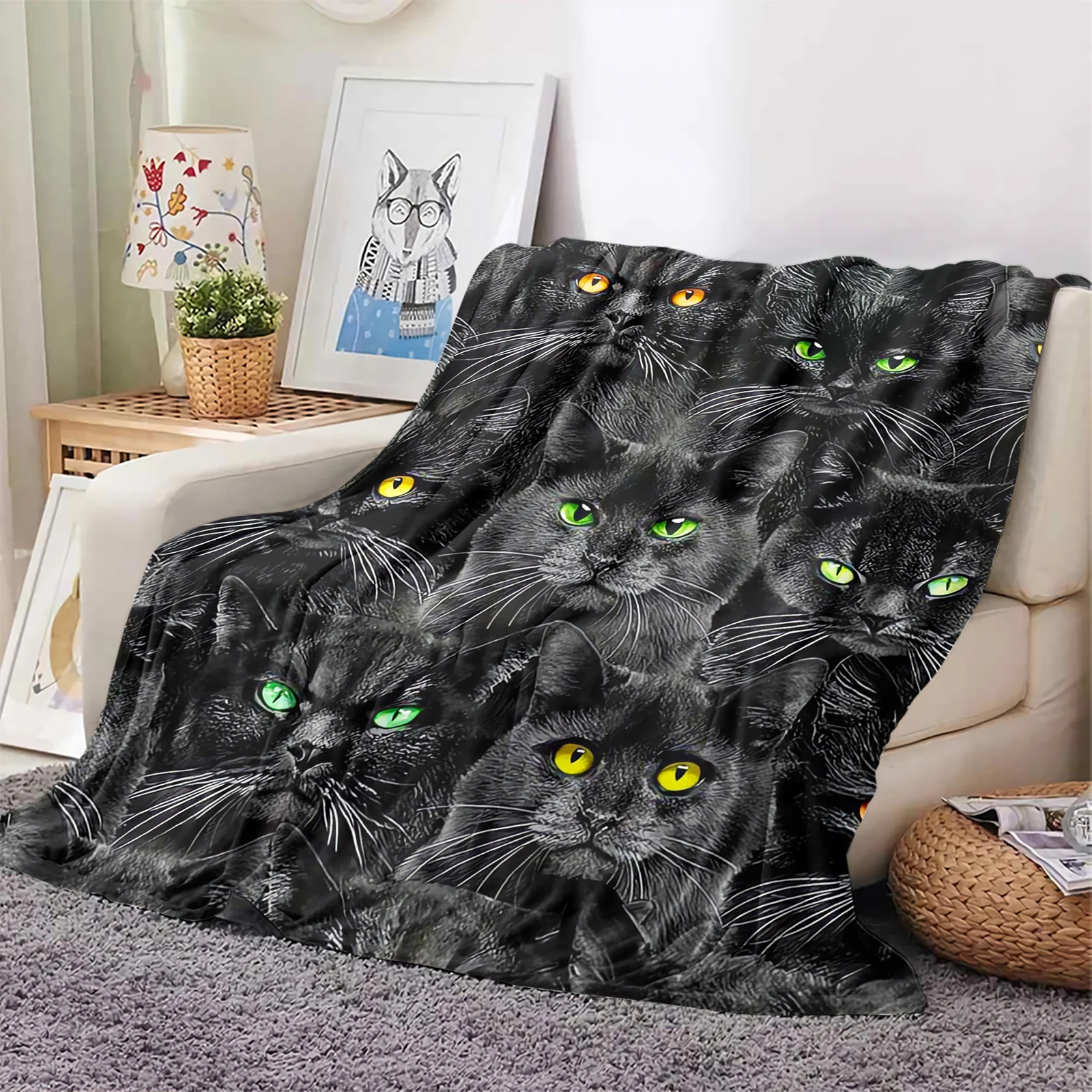 

KACISSTY Black Cats Blankets Animals Kitten 3D Printed Flannel Throw Blankets For Bed Portable Thin Nap Quilts Dropshipping