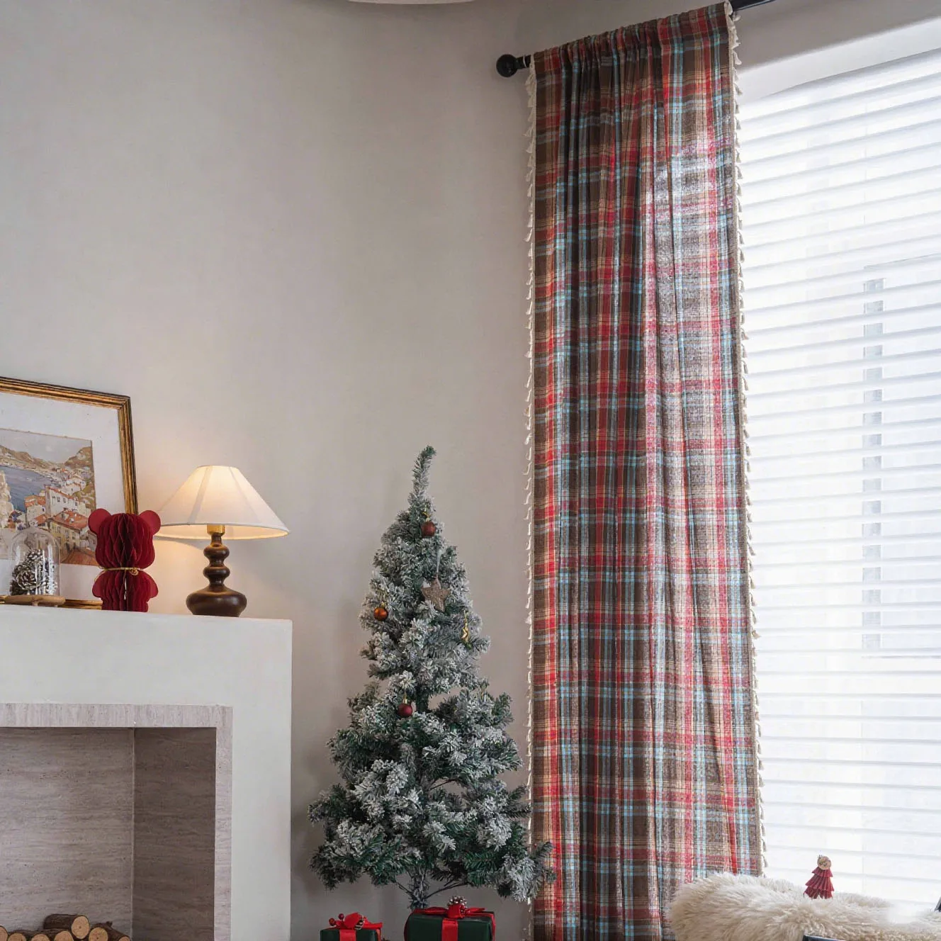 Christmas Buffalo Check Curtain Living Room Curtain Bedroom Vintage Farmhouse Semi Sheer Curtain Drapes Christmas Decoration