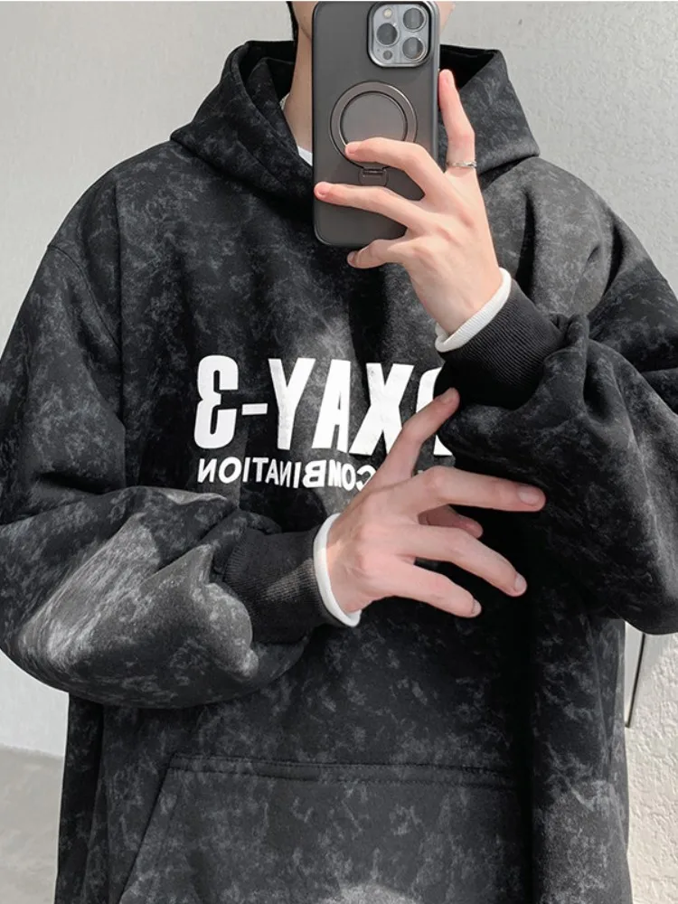 

Мужская толстовка оверсайз с эффектом тай-дай в американском ретро-стиле, модный бренд, повседневный лонгслив, зимний модный топ