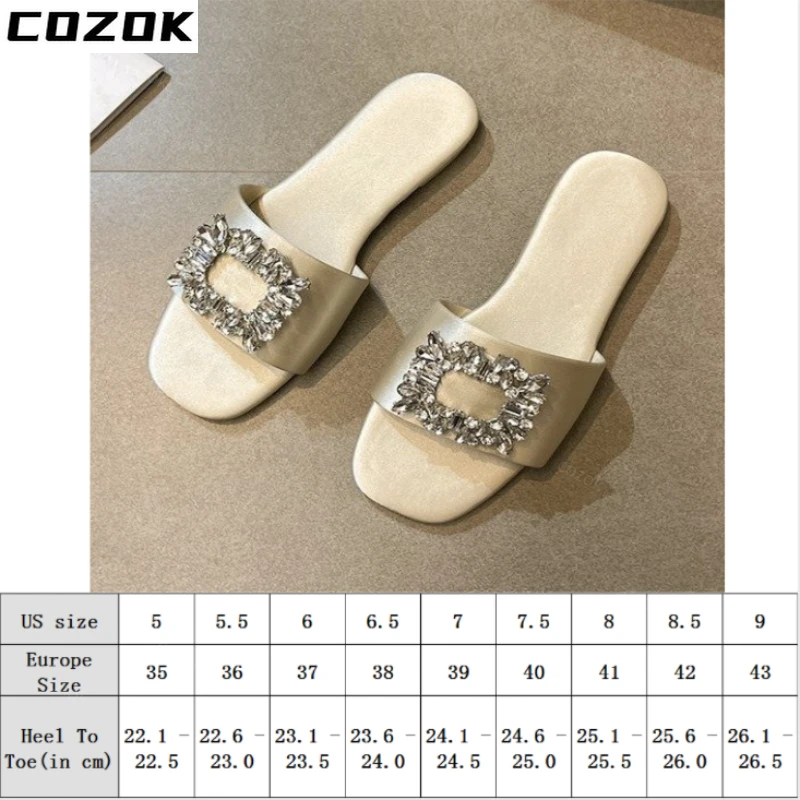 Summer Women Slippers Low Heel Fashion Shiny Rhinestone Buckle Beach Slippers Summer Sandals Open Toe Flip-Flops Slippers Women