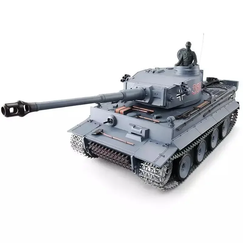 Henglong RC Tank 1/16 German Tiger Metal Tank Crawler Battle with Induction Drive Wheel Can Launch 3818-1 Tank Model Toy