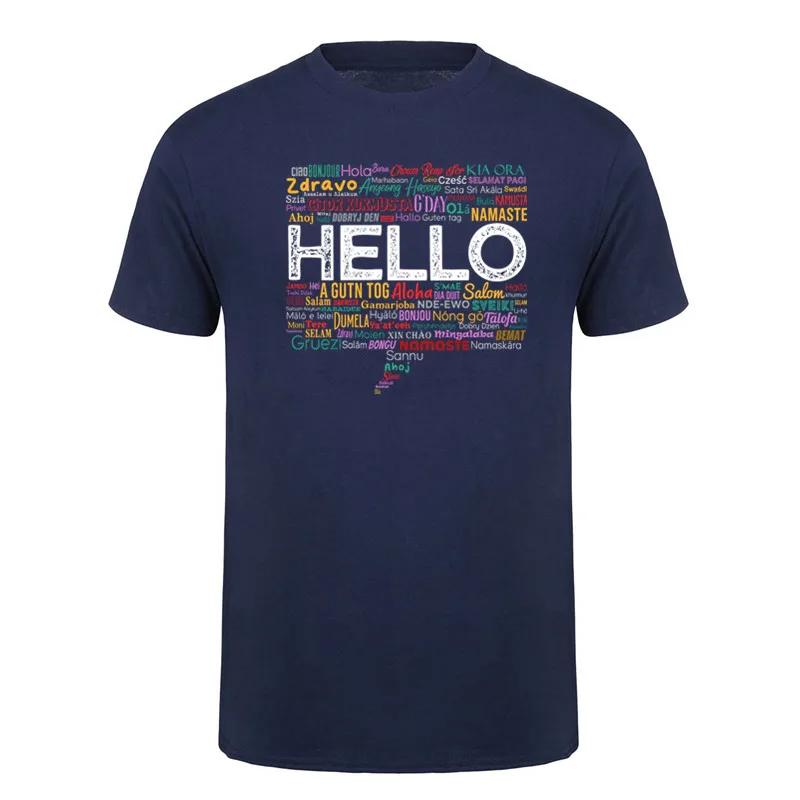 Start with Hello Different World T Shirt Graphic Language Learning Teacher T-shirt Vintage Cotton Short Sleeve Tops DY-414