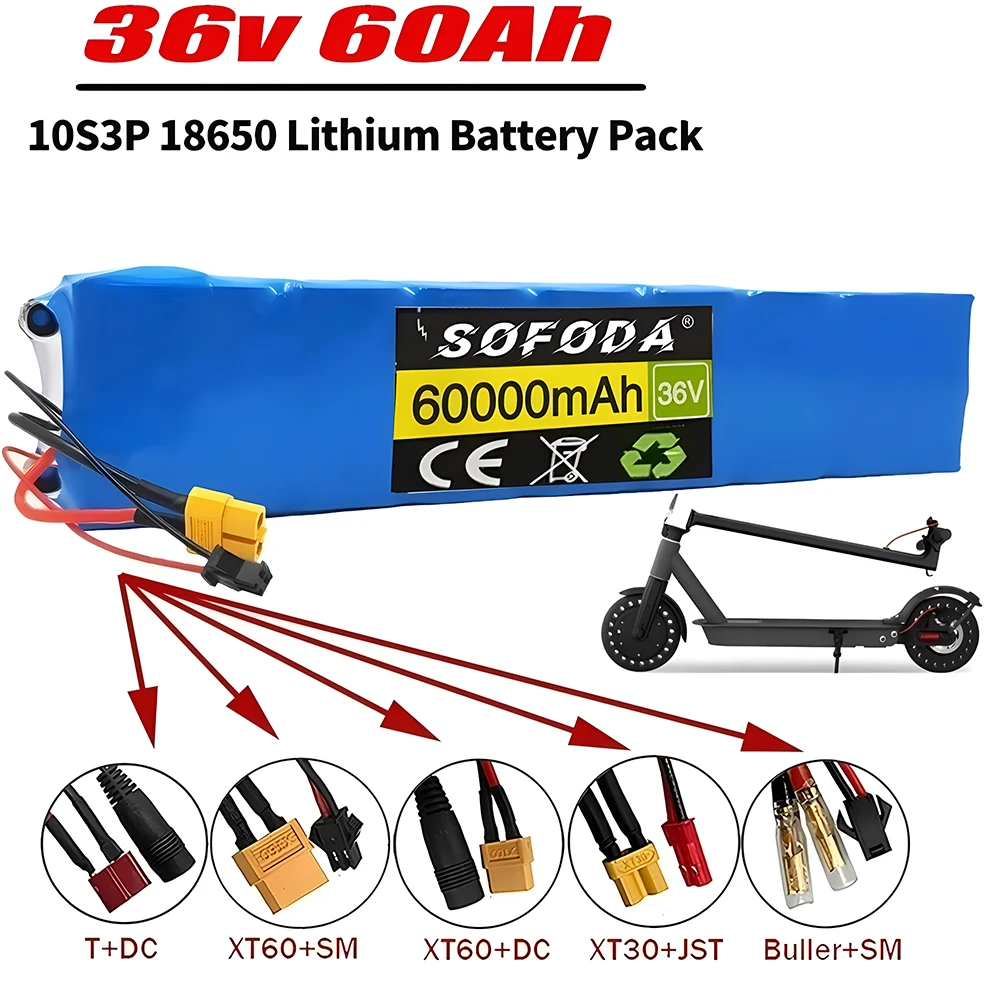 

10S3P 18650 36V 60Ah 750W High-Power BMS Rechargeable Lithium Battery, Suitable For Electric Bicycles And Scooters