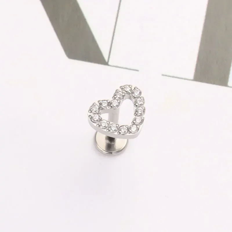 ASTM F136 Titanium Piercing 16G 18G CZ Heart Labret Earring Internally Threaded Cartilage Tragus Medusa Lip Monroe Body Jewelry