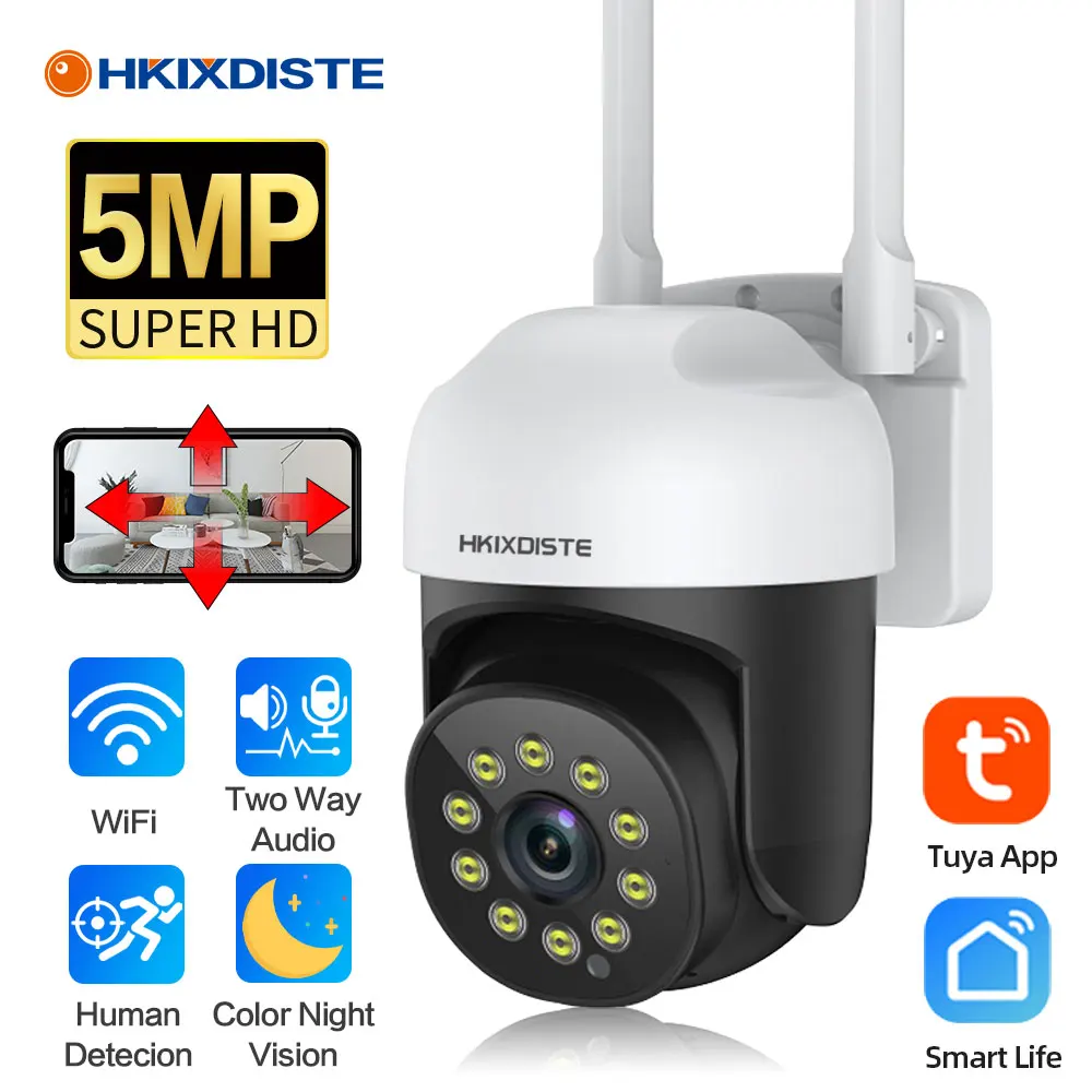 5MP Tuya Wireless Outdoor Camera Full Color Night Cameras with Wifi 2-Way Audio IP Camera For Smart Home Security Protection